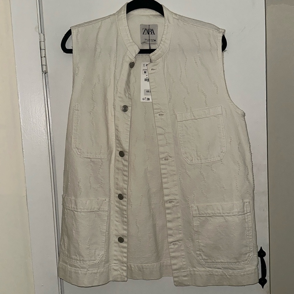 Zara White Denim Vest (long)